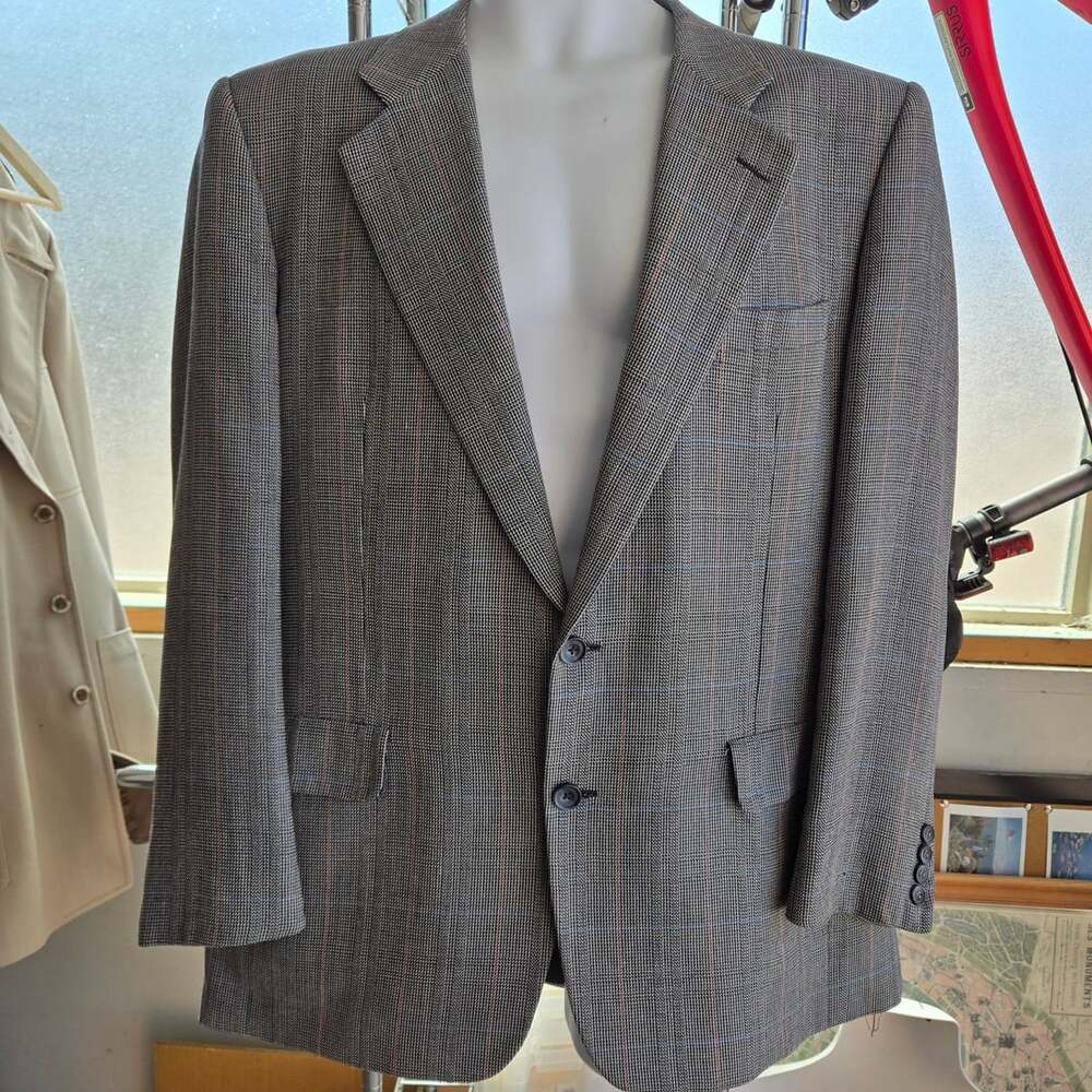 Hickey Freeman Boardroom Sport Coat Size 43 Regular Glen Plaid Wool Silk